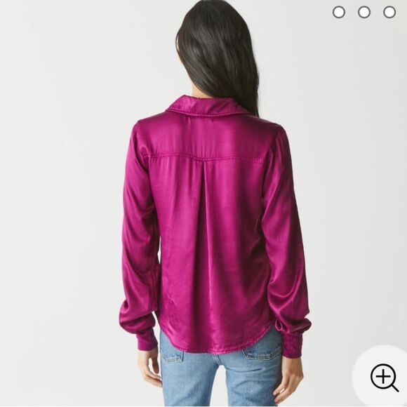 New Michael stars Meredith Satin Button Down Long Sleeve Berry Magenta Purple - Picture 4 of 9